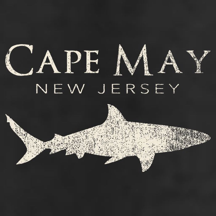 Retro Cape May Nj Shark 7 Panel Mesh Trucker Snapback Hat