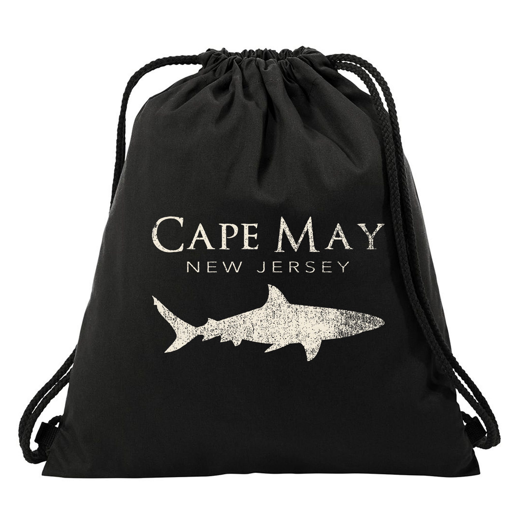 Retro Cape May Nj Shark Drawstring Bag