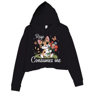 Rage Consumes Me Cat Flower Cute Kitty Cat Meme Crop Fleece Hoodie