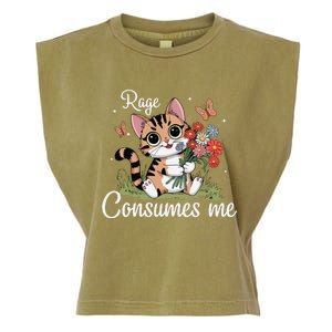 Rage Consumes Me Cat Flower Cute Kitty Cat Meme Garment-Dyed Women's Muscle Tee