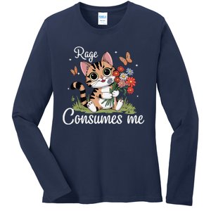 Rage Consumes Me Cat Flower Cute Kitty Cat Meme Ladies Long Sleeve Shirt