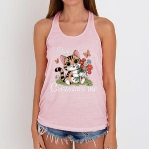 Rage Consumes Me Cat Flower Cute Kitty Cat Meme Women's Knotted Racerback Tank