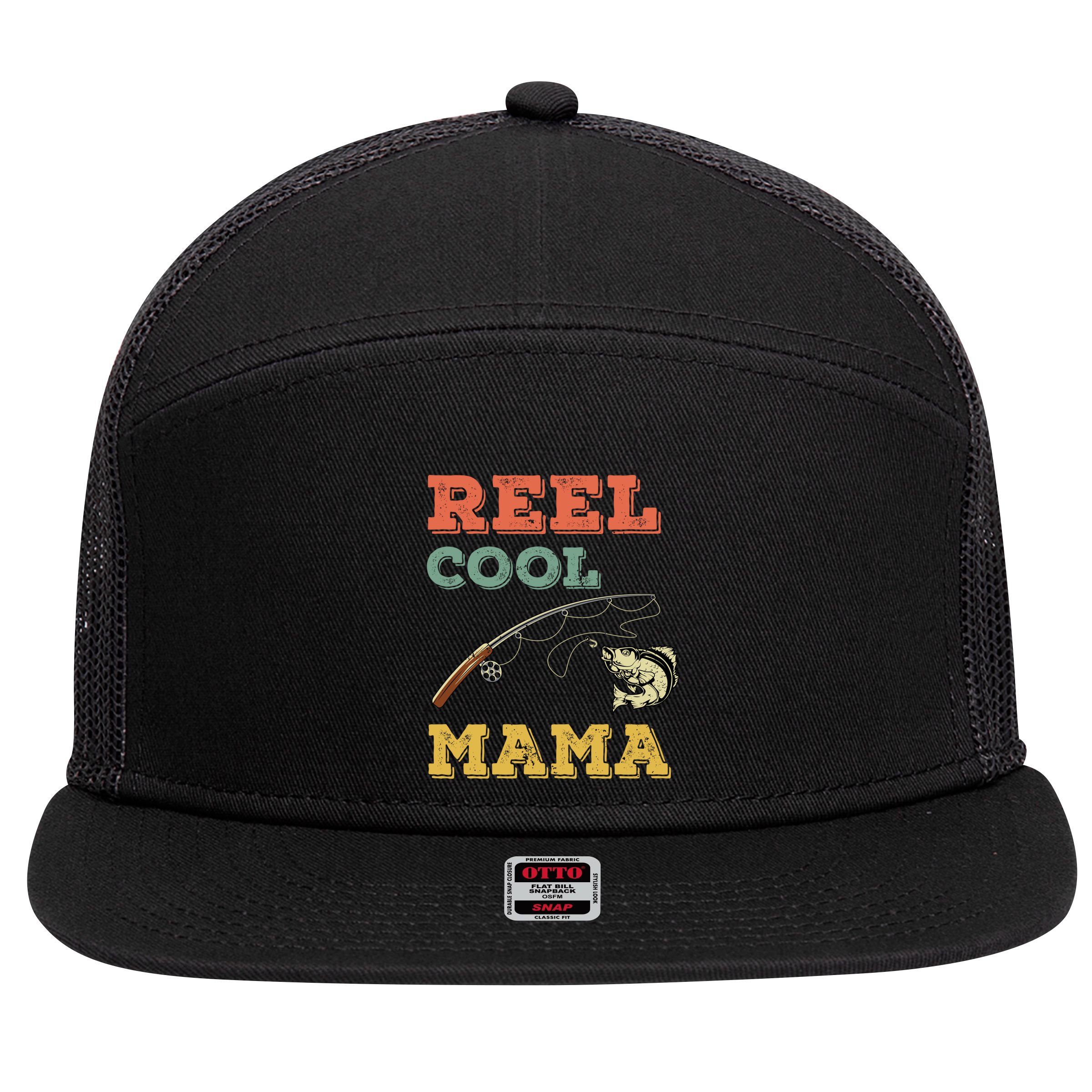 Reel Cool Mama Fisher Walleye Fishing Gift Fish Mom Cute Gift 7 Panel Mesh Trucker Snapback Hat