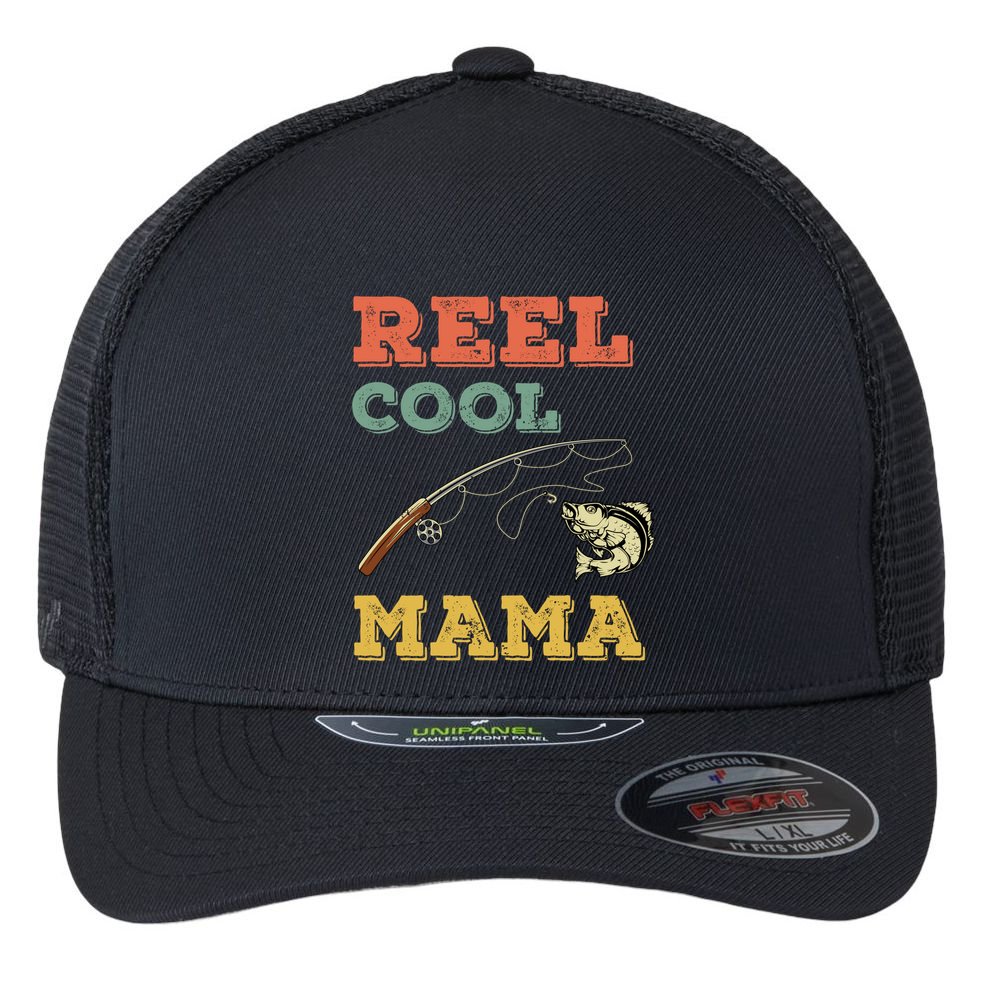 Reel Cool Mama Fisher Walleye Fishing Gift Fish Mom Cute Gift Flexfit Unipanel Trucker Cap