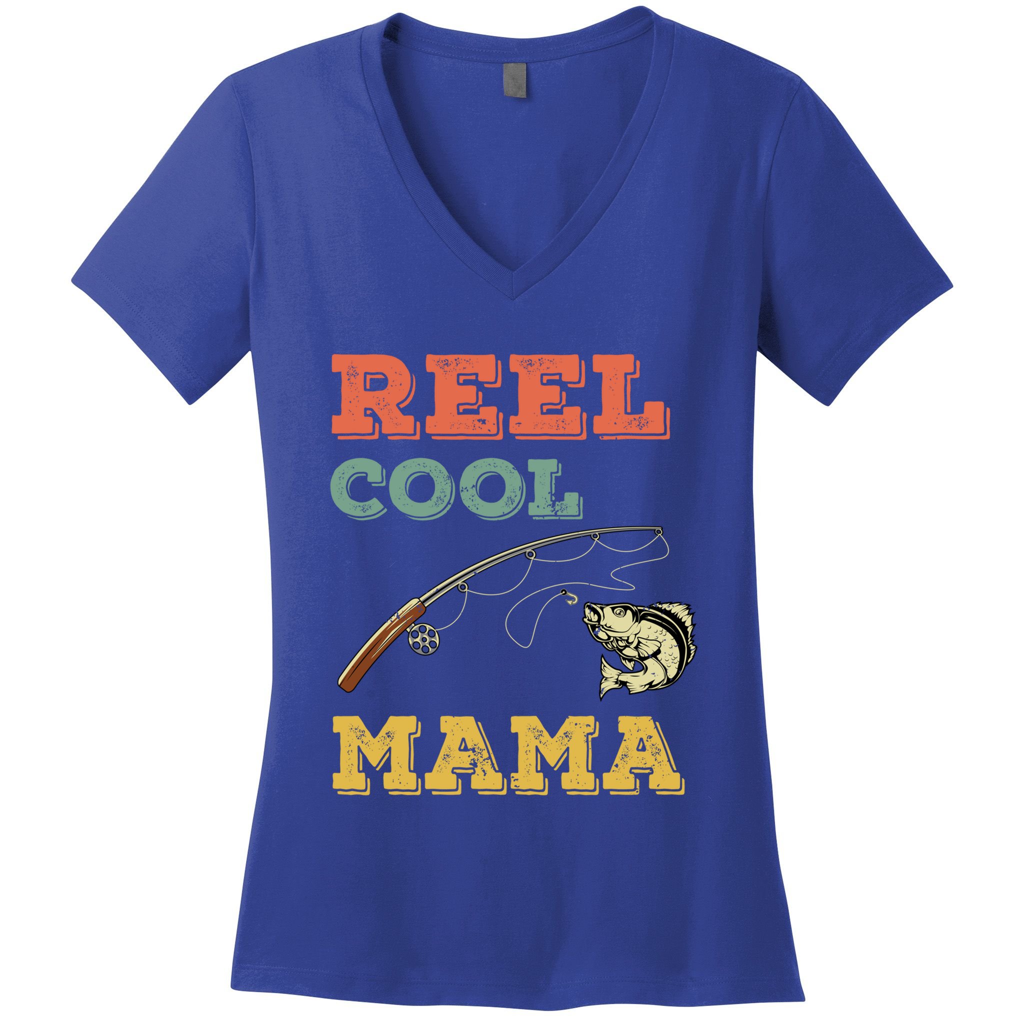 Reel Cool Mama Fisher Walleye Fishing Gift Fish Mom Cute Gift Women's V-Neck T-Shirt