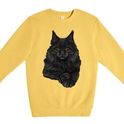 Realistic Cute Maine Coon Cat Sitting For Lovers Animals Premium Crewneck Sweatshirt