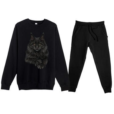 Realistic Cute Maine Coon Cat Sitting For Lovers Animals Premium Crewneck Sweatsuit Set