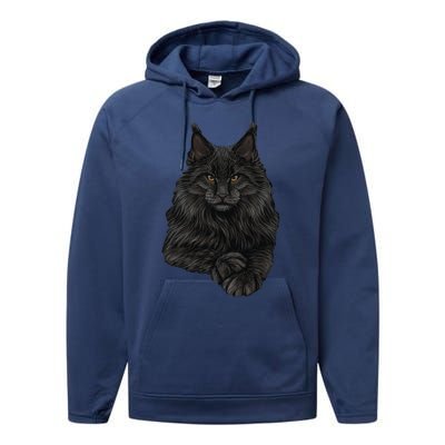 Realistic Cute Maine Coon Cat Sitting For Lovers Animals Performance Fleece Hoodie