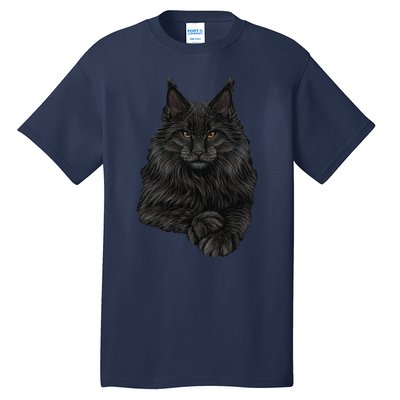 Realistic Cute Maine Coon Cat Sitting For Lovers Animals Tall T-Shirt