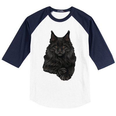 Realistic Cute Maine Coon Cat Sitting For Lovers Animals Baseball Sleeve Shirt