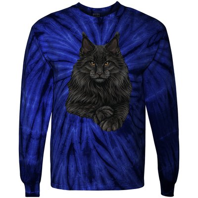 Realistic Cute Maine Coon Cat Sitting For Lovers Animals Tie-Dye Long Sleeve Shirt