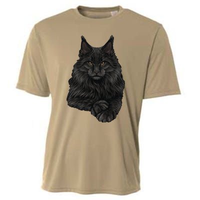 Realistic Cute Maine Coon Cat Sitting For Lovers Animals Cooling Performance Crew T-Shirt