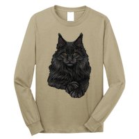 Realistic Cute Maine Coon Cat Sitting For Lovers Animals Long Sleeve Shirt