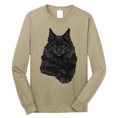 Realistic Cute Maine Coon Cat Sitting For Lovers Animals Long Sleeve Shirt