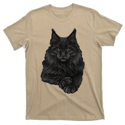 Realistic Cute Maine Coon Cat Sitting For Lovers Animals T-Shirt