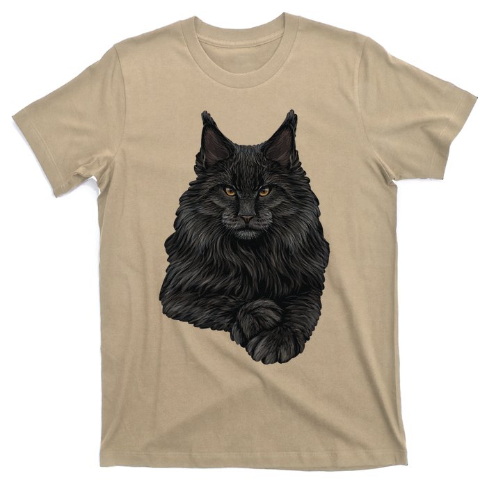 Realistic Cute Maine Coon Cat Sitting For Lovers Animals T-Shirt