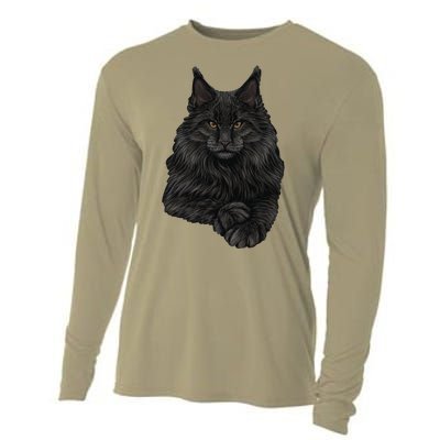 Realistic Cute Maine Coon Cat Sitting For Lovers Animals Cooling Performance Long Sleeve Crew