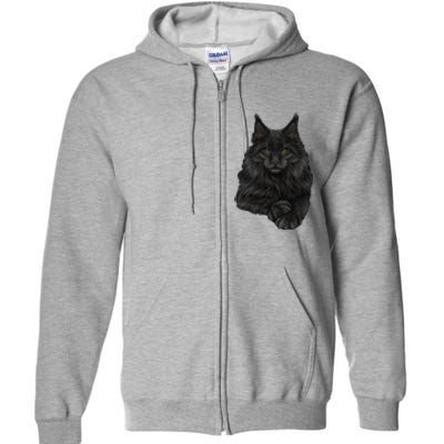 Realistic Cute Maine Coon Cat Sitting For Lovers Animals Full Zip Hoodie