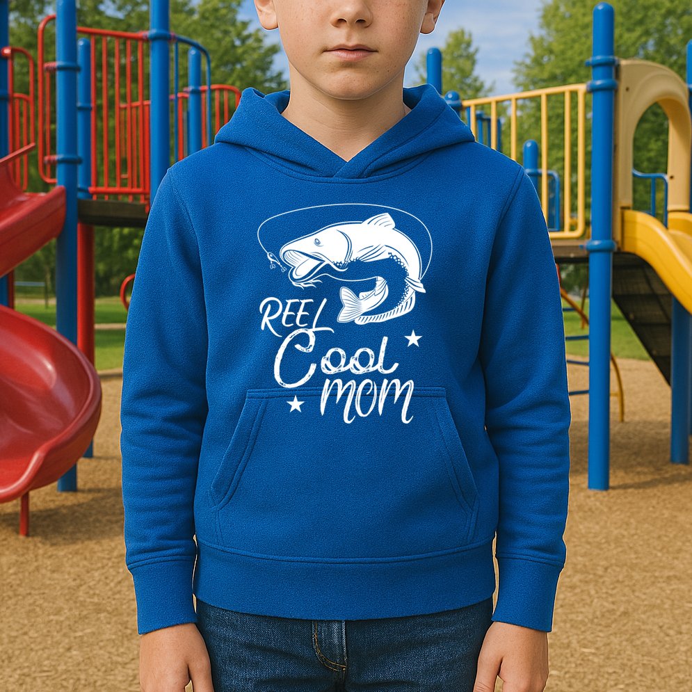 Reel Cool Mom Fathers Day Fishing Mom Cute Gift Kids Hoodie
