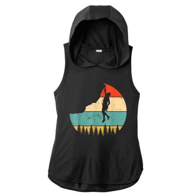 Rock Climbing Mountain Climber Vintage Retro Ladies PosiCharge Tri-Blend Wicking Draft Hoodie Tank