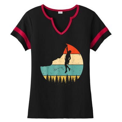 Rock Climbing Mountain Climber Vintage Retro Ladies Halftime Notch Neck Tee