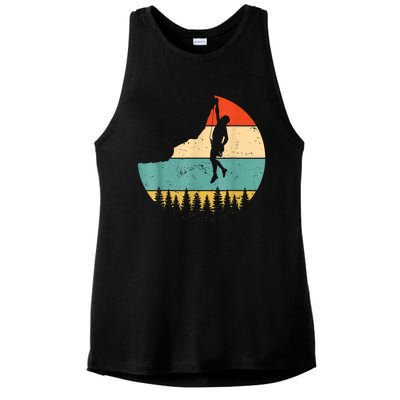 Rock Climbing Mountain Climber Vintage Retro Ladies PosiCharge Tri-Blend Wicking Tank