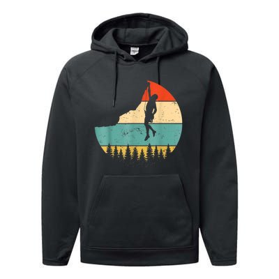 Rock Climbing Mountain Climber Vintage Retro Performance Fleece Hoodie