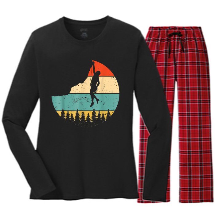 Rock Climbing Mountain Climber Vintage Retro Women's Long Sleeve Flannel Pajama Set 