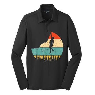 Rock Climbing Mountain Climber Vintage Retro Silk Touch Performance Long Sleeve Polo