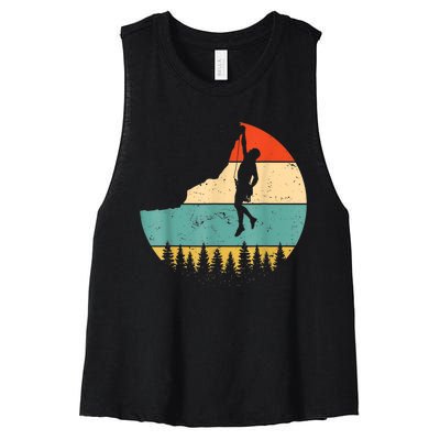 Rock Climbing Mountain Climber Vintage Retro Women's Racerback Cropped Tank