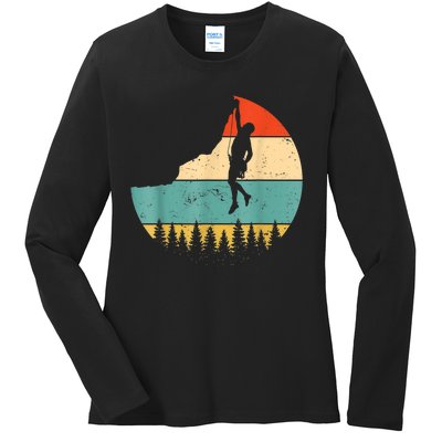 Rock Climbing Mountain Climber Vintage Retro Ladies Long Sleeve Shirt