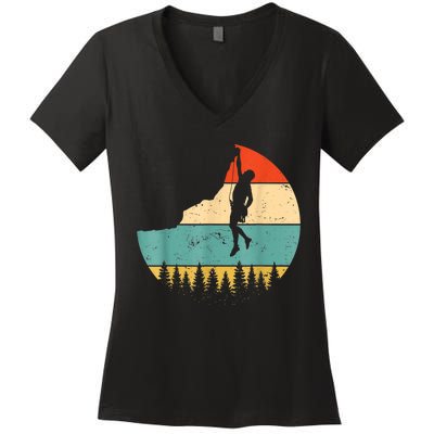 Rock Climbing Mountain Climber Vintage Retro Women's V-Neck T-Shirt