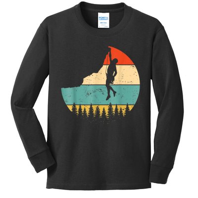 Rock Climbing Mountain Climber Vintage Retro Kids Long Sleeve Shirt