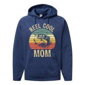 Reel Cool Mom Fishing Funny Gift Fishing Lovers Retro Gift Performance Fleece Hoodie