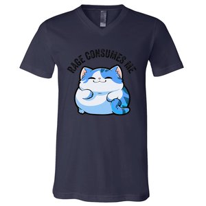 Rage Consumes Me Funny Cat V-Neck T-Shirt