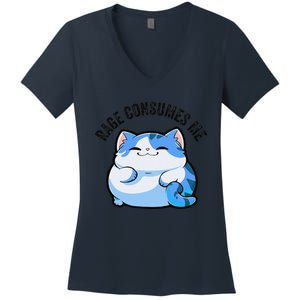 Rage Consumes Me Funny Cat Women's V-Neck T-Shirt