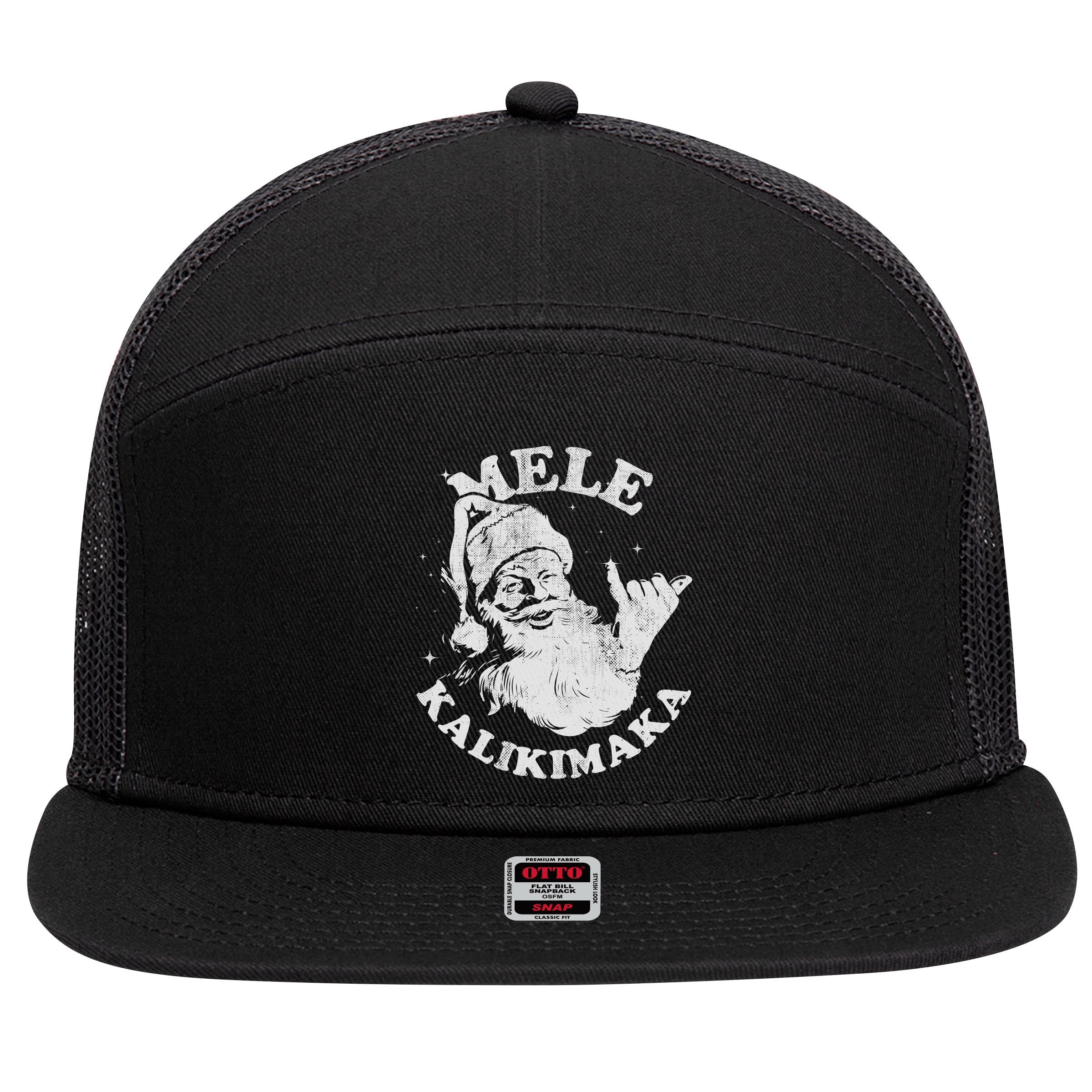 Retro Christmas Mele Kalikimaka Santa Shaka Hawaii Essential 7 Panel Mesh Trucker Snapback Hat
