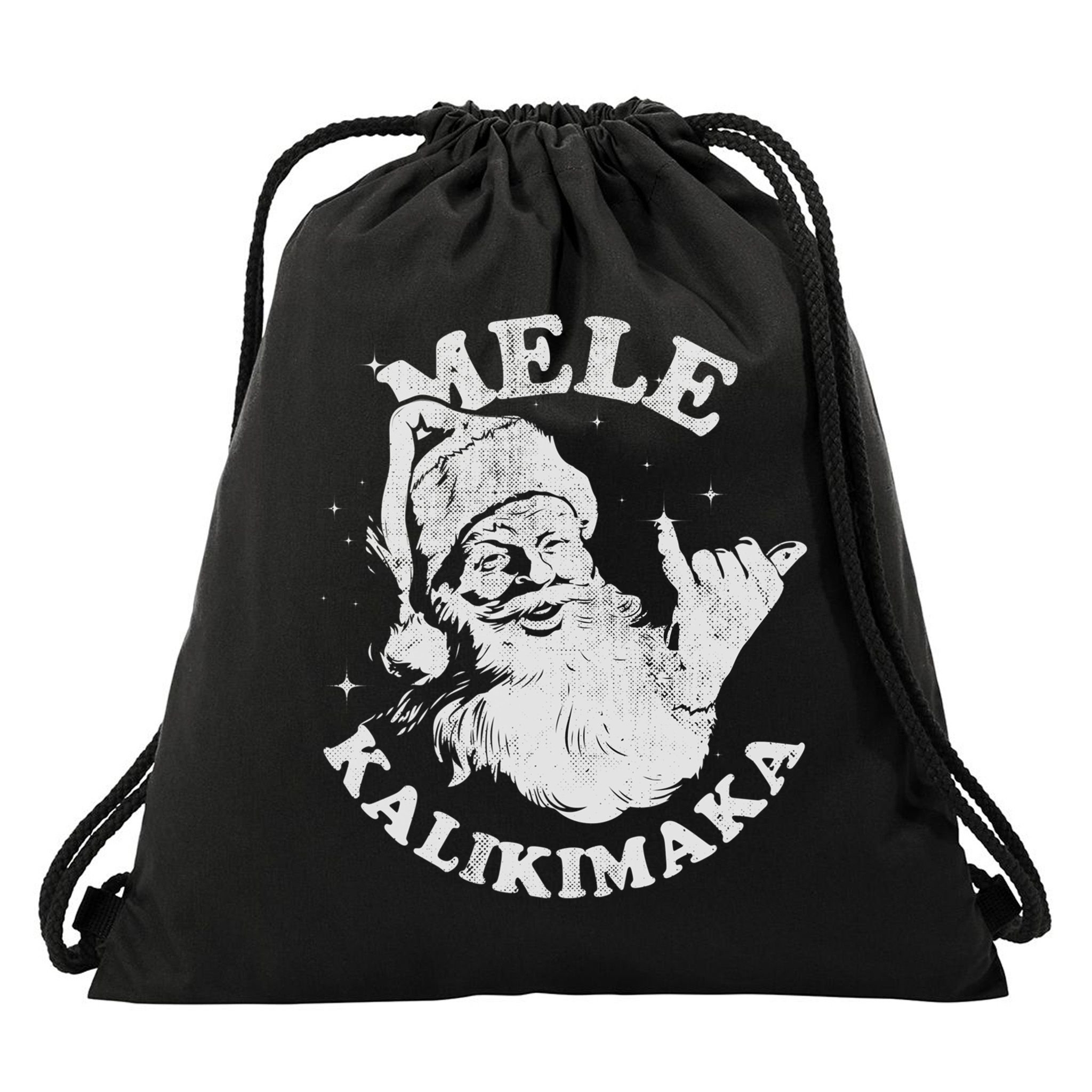 Retro Christmas Mele Kalikimaka Santa Shaka Hawaii Essential Drawstring Bag