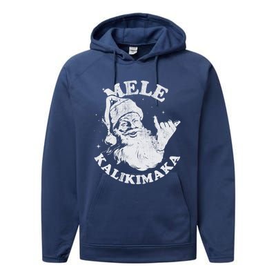 Retro Christmas Mele Kalikimaka Santa Shaka Hawaii Essential Performance Fleece Hoodie