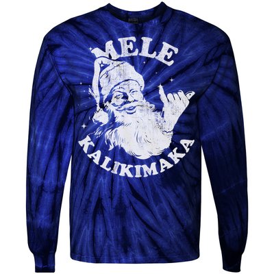 Retro Christmas Mele Kalikimaka Santa Shaka Hawaii Essential Tie-Dye Long Sleeve Shirt