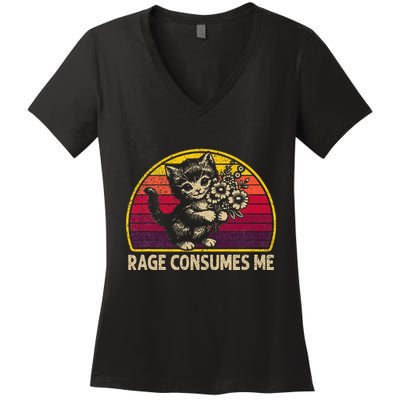 Rage Consumes Me Funny Cat Humor Joke Women's V-Neck T-Shirt