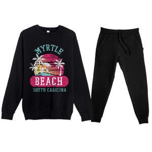 Retro Cool Myrtle Beach Sc Distressed Sunset Great Gift Premium Crewneck Sweatsuit Set