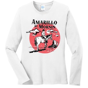 Retro Country Music Amarillo By Morning Western Cowboy Gift Ladies Long Sleeve Shirt