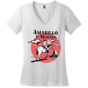 Retro Country Music Amarillo By Morning Western Cowboy Gift Women's V-Neck T-Shirt