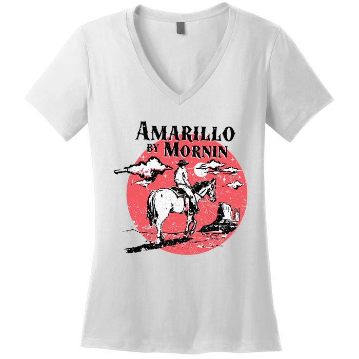 Retro Country Music Amarillo By Morning Western Cowboy Gift Women's V-Neck T-Shirt