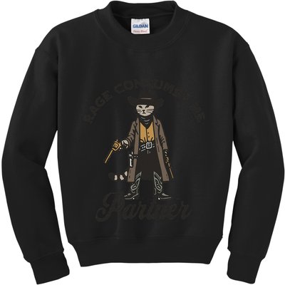 Rage Consumes Me Partner Funny Western Cowboy Cat Kids Sweatshirt