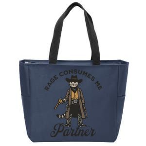 Rage Consumes Me Partner Funny Western Cowboy Cat Zip Tote Bag