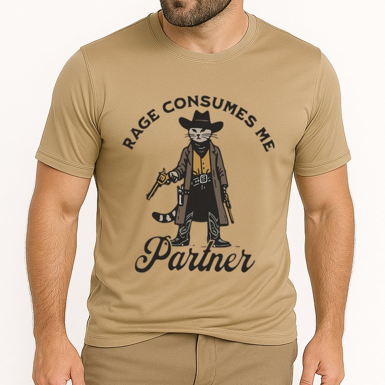 Rage Consumes Me Partner Funny Western Cowboy Cat Cooling Performance Crew T-Shirt