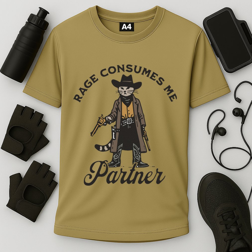 Rage Consumes Me Partner Funny Western Cowboy Cat Cooling Performance Crew T-Shirt