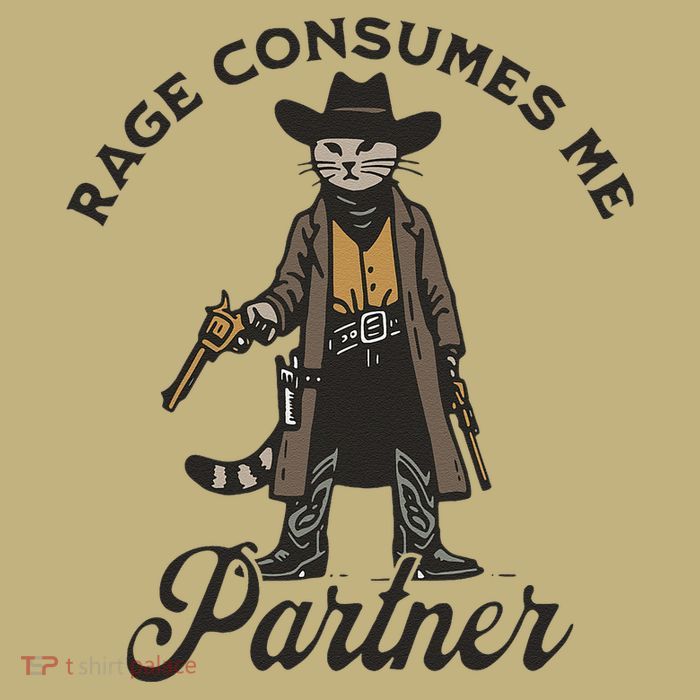 Rage Consumes Me Partner Funny Western Cowboy Cat T-Shirt